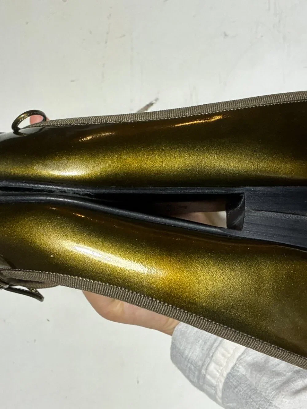 Chanel Olive Green Patent Ballet Flats 37
